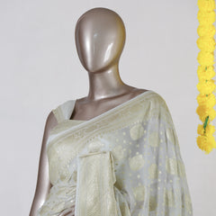 Ivory Pure Georgette Banarasi Onam Saree