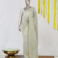 Ivory Pure Georgette Banarasi Onam Saree