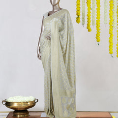 Ivory Pure Georgette Banarasi Onam Saree