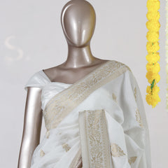 Ivory Semi-Silk Golden dyeable Banarasi Onam Saree