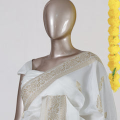 Ivory Semi-Silk Golden dyeable Banarasi Onam Saree