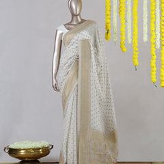 White Georgette Banarasi Onam Saree