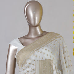 White Georgette Banarasi Onam Saree