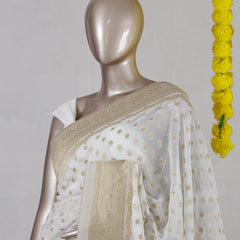 White Georgette Banarasi Onam Saree