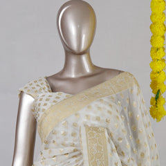 White Georgette Banarasi Onam Saree