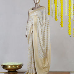 White Georgette Banarasi Onam Saree