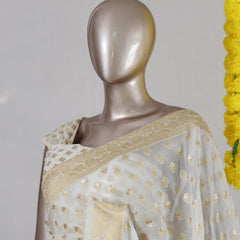 White Georgette Banarasi Onam Saree