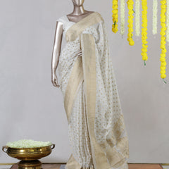 White Upada Banarasi Onam Saree