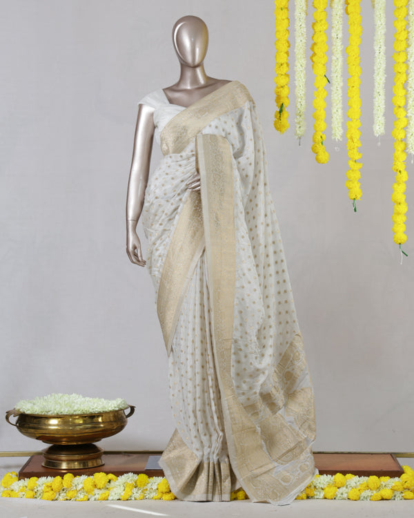 White Upada Banarasi Onam Saree