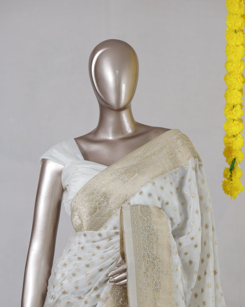 White Upada Banarasi Onam Saree