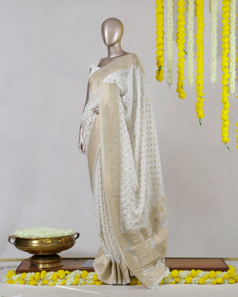 White Upada Banarasi Onam Saree