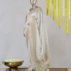 White Upada Banarasi Onam Saree