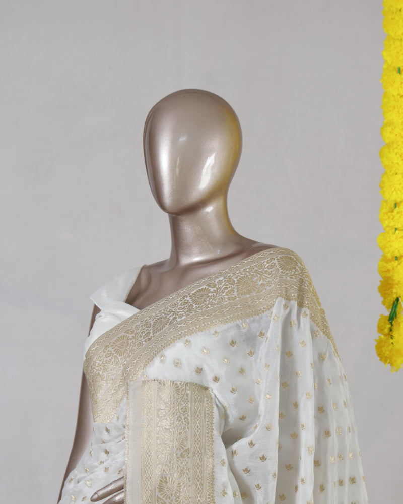 White Upada Banarasi Onam Saree