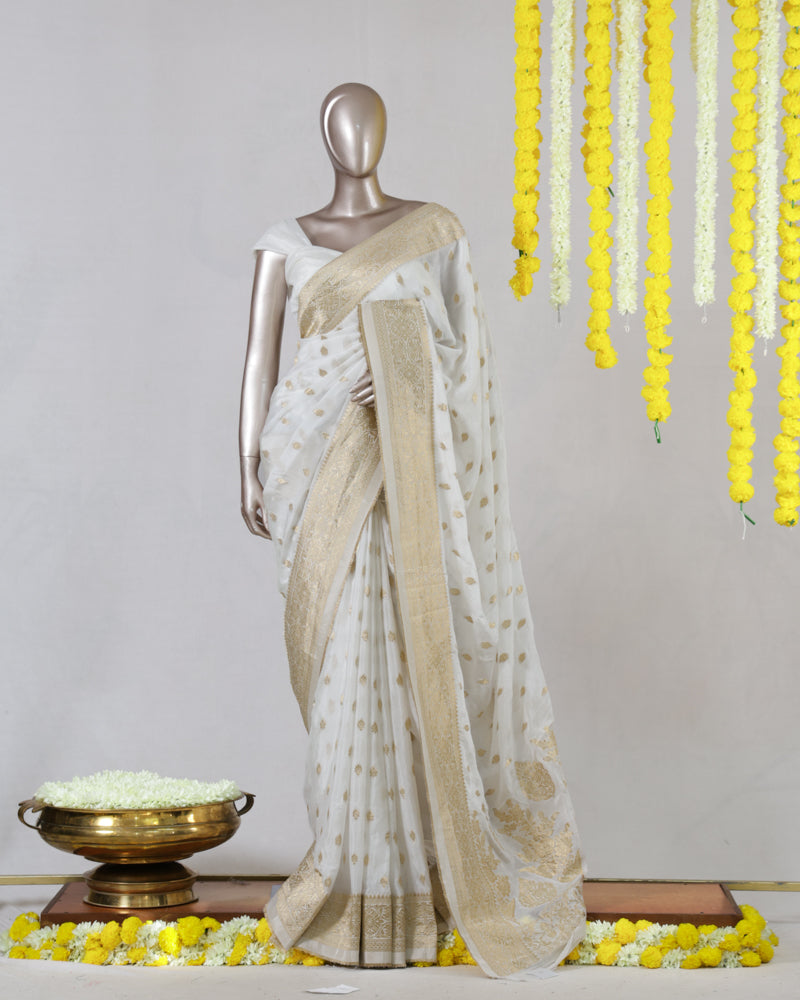 White Upada Banarasi Onam Saree