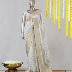 White Upada Banarasi Onam Saree