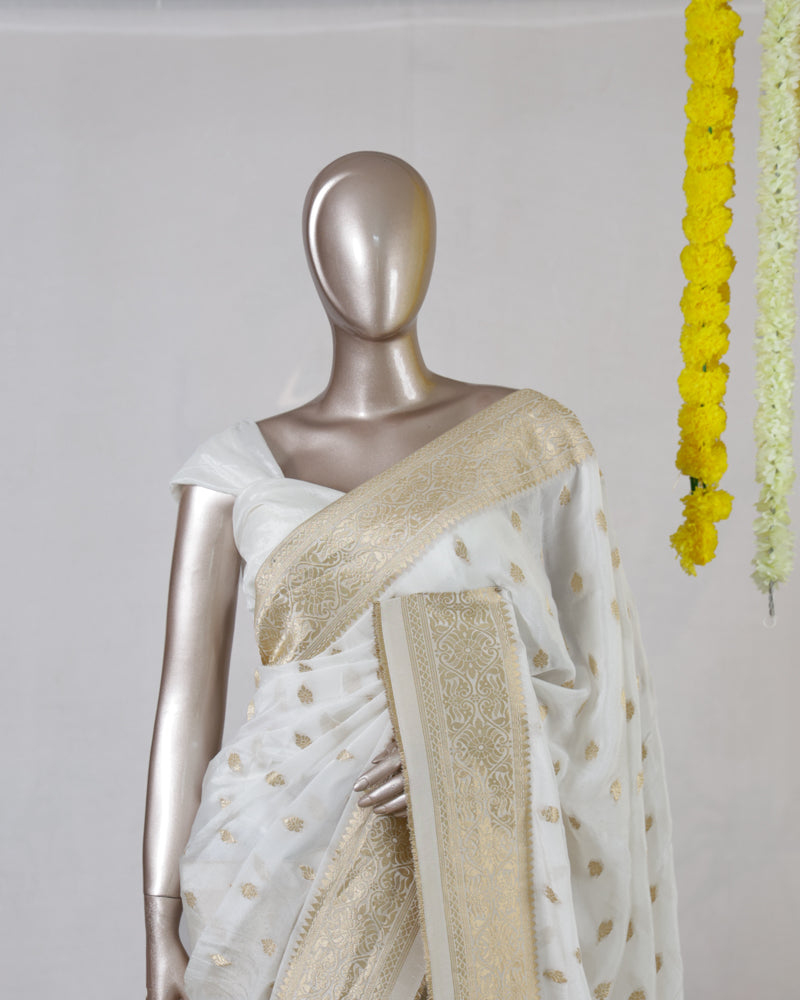 White Upada Banarasi Onam Saree