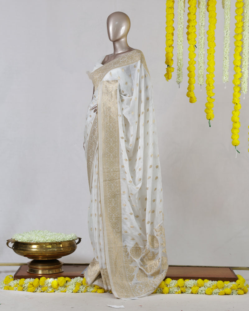 White Upada Banarasi Onam Saree