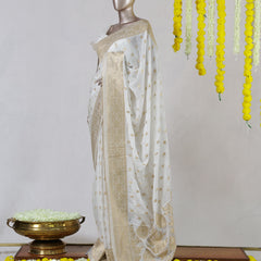 White Upada Banarasi Onam Saree