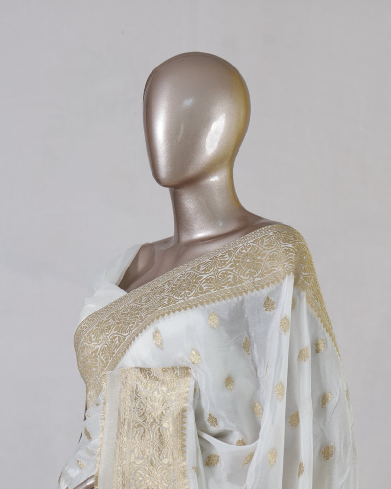 White Upada Banarasi Onam Saree