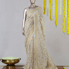 Off White Banarasi Georgette Onam Saree