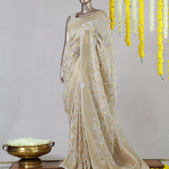Off White Banarasi Georgette Onam Saree