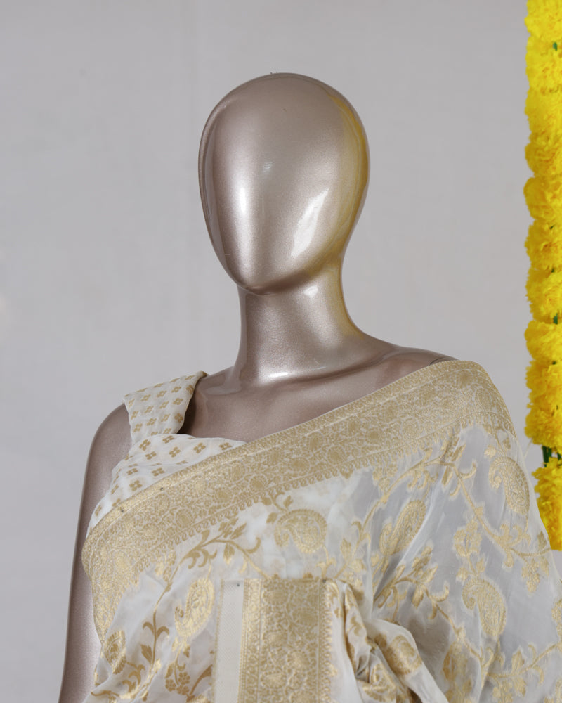 Off White Banarasi Georgette Onam Saree