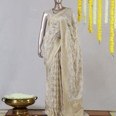 Off White Banarasi Georgette Onam Saree
