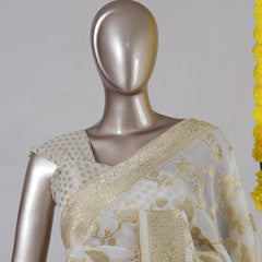 Off White Banarasi Georgette Onam Saree