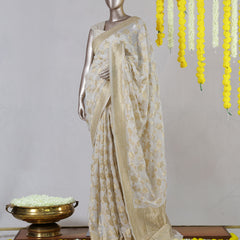 Off White Banarasi Georgette Onam Saree