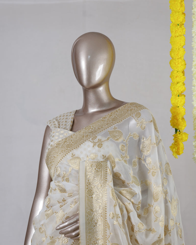Off White Banarasi Georgette Onam Saree