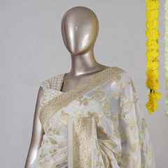 Off White Banarasi Georgette Onam Saree