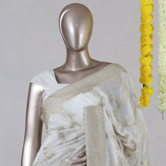 White Upada Silk Banarasi Onam Saree