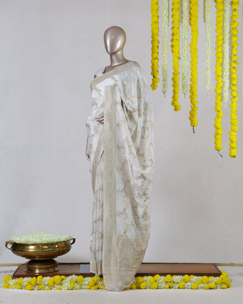White Upada Silk Banarasi Onam Saree