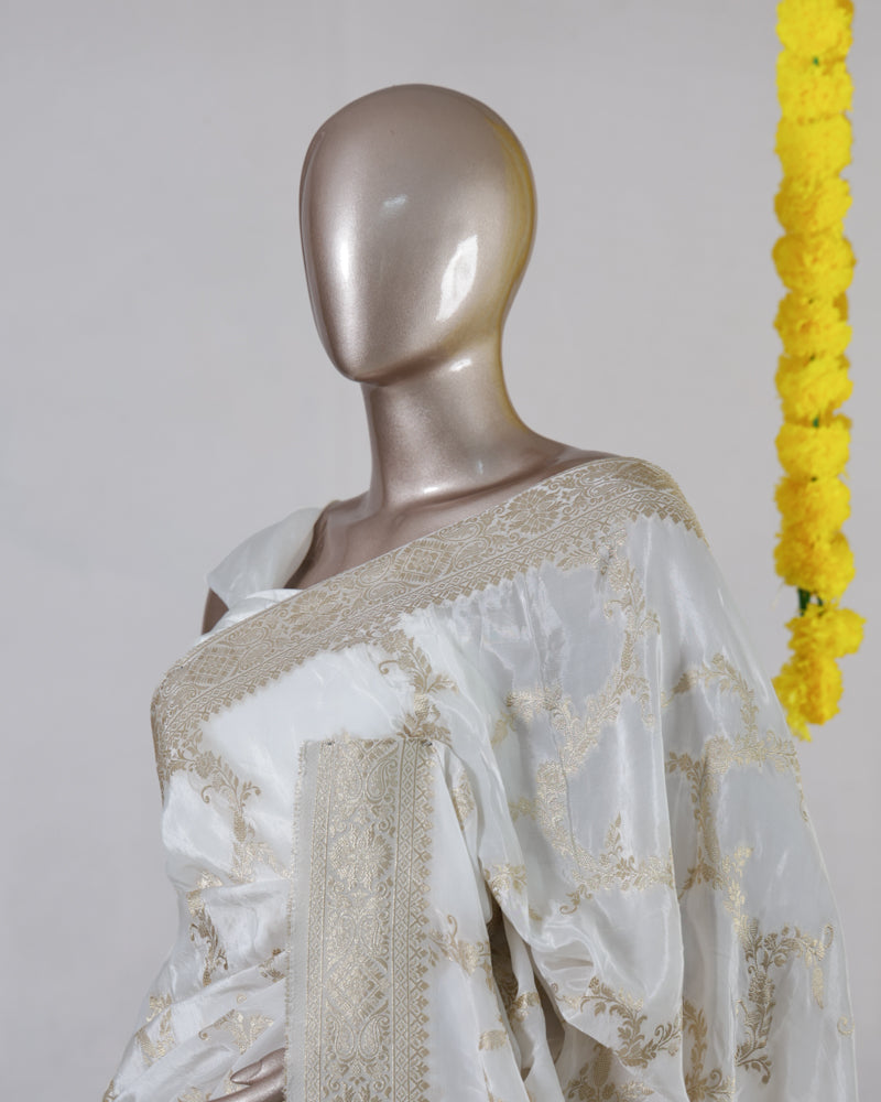 White Upada Silk Banarasi Onam Saree