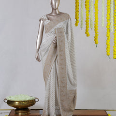 White Georgette Banarasi Onam Saree