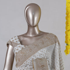 White Georgette Banarasi Onam Saree