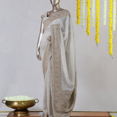 White Georgette Banarasi Onam Saree