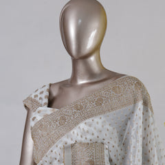 White Georgette Banarasi Onam Saree