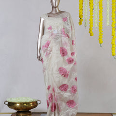 Ivory Organza Appliqué Onam Saree