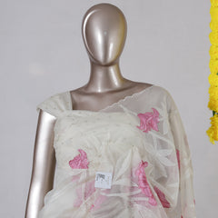 Ivory Organza Appliqué Onam Saree