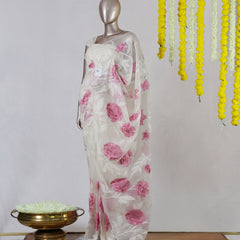 Ivory Organza Appliqué Onam Saree