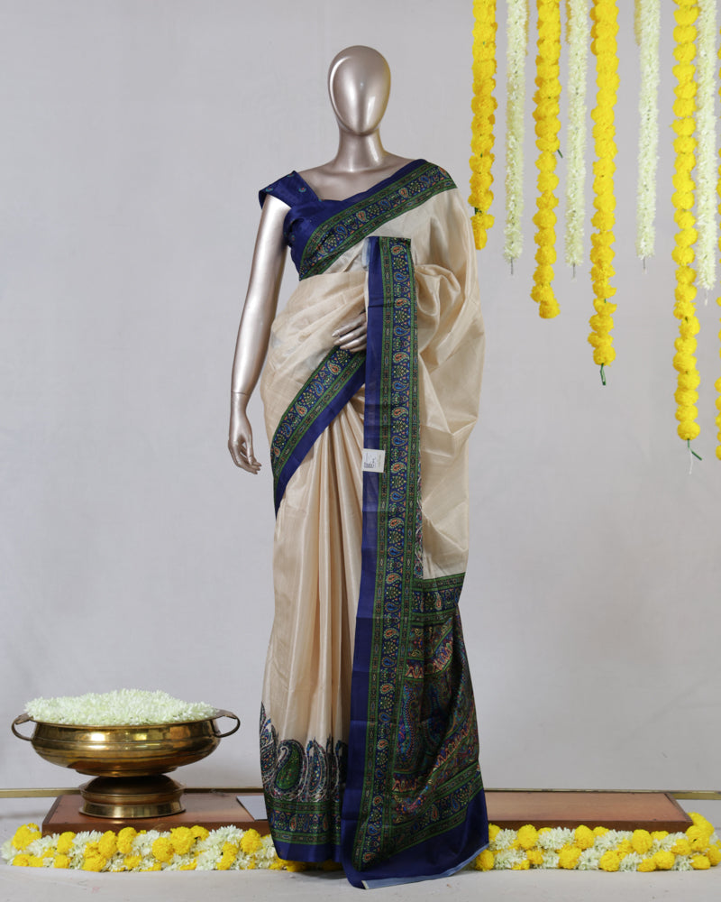 Beige Matka Semi Silk Onam Saree