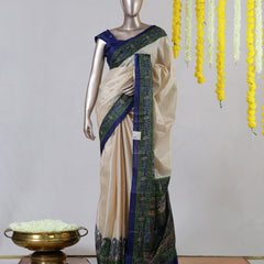 Beige Matka Semi Silk Onam Saree