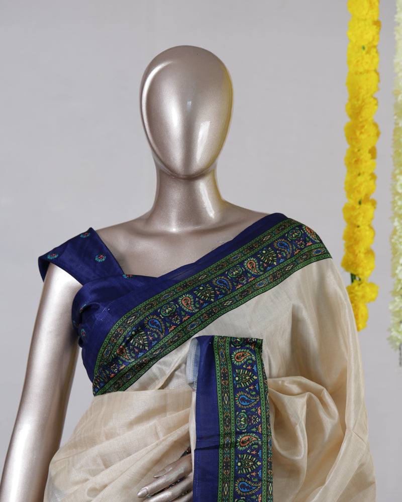 Beige Matka Semi Silk Onam Saree
