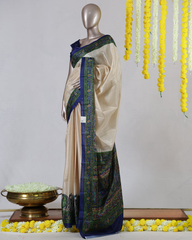 Beige Matka Semi Silk Onam Saree