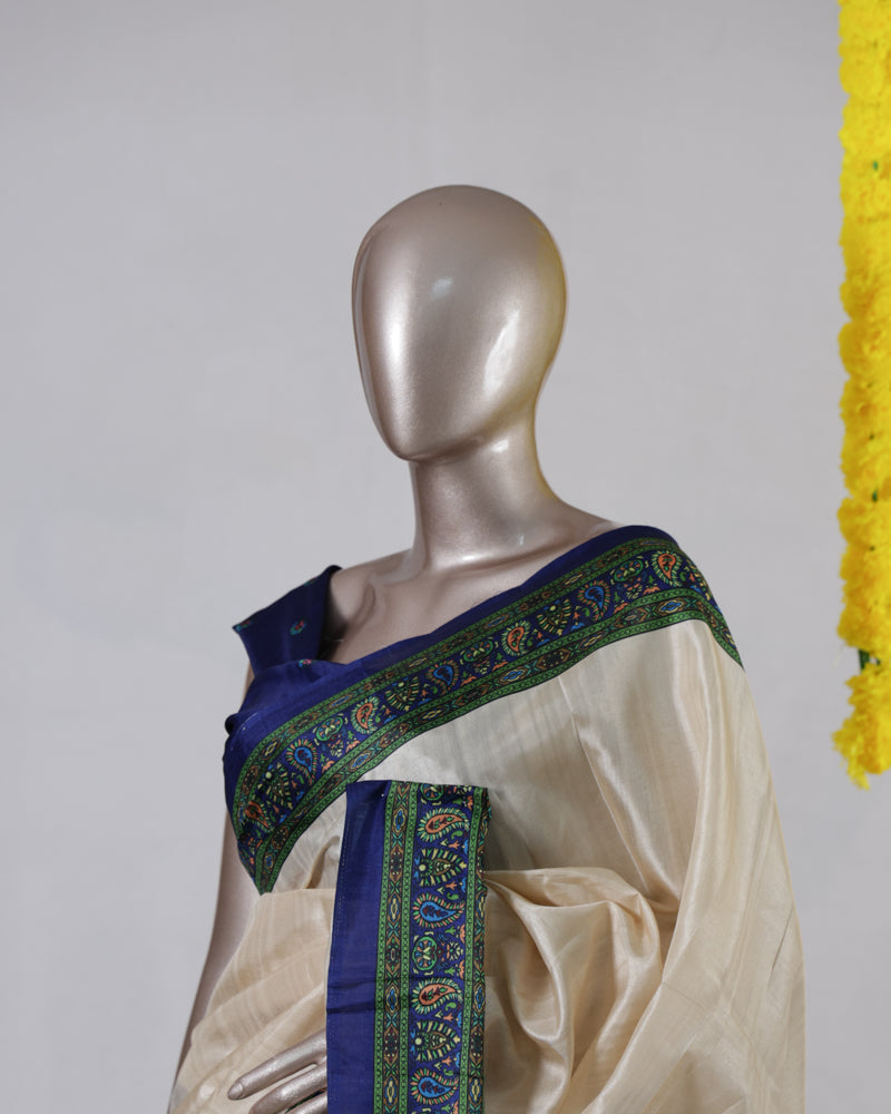 Beige Matka Semi Silk Onam Saree