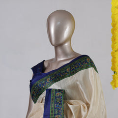 Beige Matka Semi Silk Onam Saree