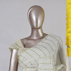 Off White Striped Embroidered Onam Saree