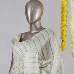 Off White Striped Embroidered Onam Saree