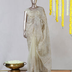 Ivory Semi Turkish Organza Onam Saree